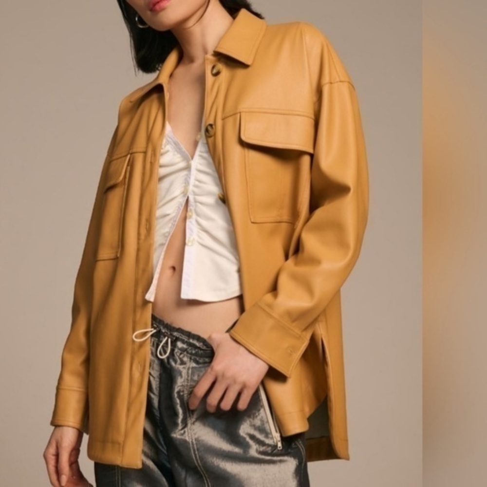 Anthropologie Maeve Tan Faux Leather Shirt Jacket